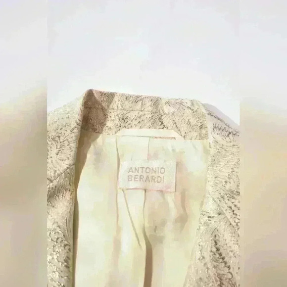 Luxe ANTONIO BERARDI  Gold Ivory Sparkle NYE Jacquard Foil Jacket 42EU 4US Italy - Picture 9 of 11